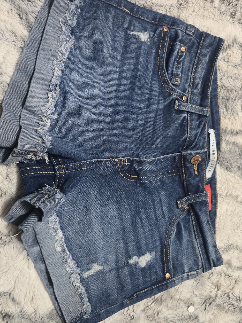 Celebrity Pink Distressed Dark Blue Denim Shorts